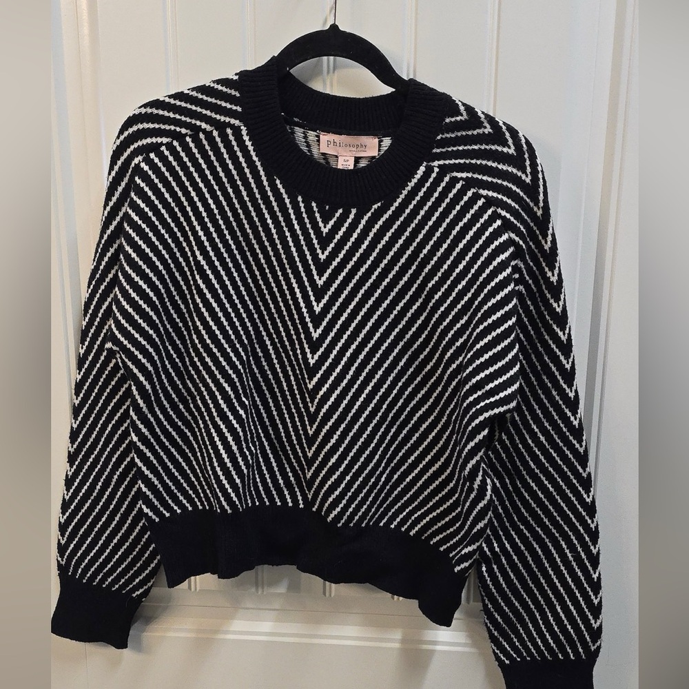 Philosophy Chevron Knit Sweater Black & White Size Small Petite